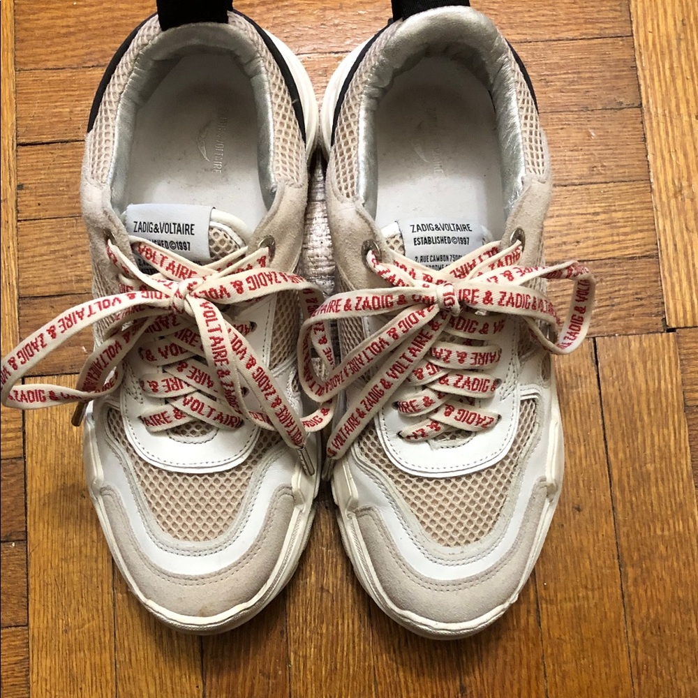 Zadig & Voltaire Cream Sneakers with Red Accents
